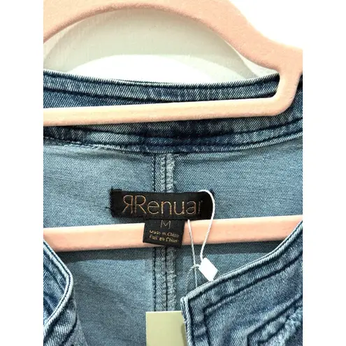 Renuar Silver Buttons Fringe Trim Pockets Denim Open Jacket Blue Women's Size M Size M