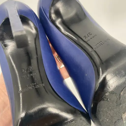 Saint Laurent Paris Pointed Toe Calfskin Pump Navy Blue