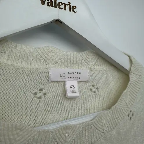 Lauren Conrad Cream Eyelet Sweater Dainty Sweater Size XS Coquette Cotton