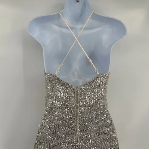 Crystal Doll Bodycon Sequin Dress Sz 0 Silver Holiday New Years Slit Y2K Club
