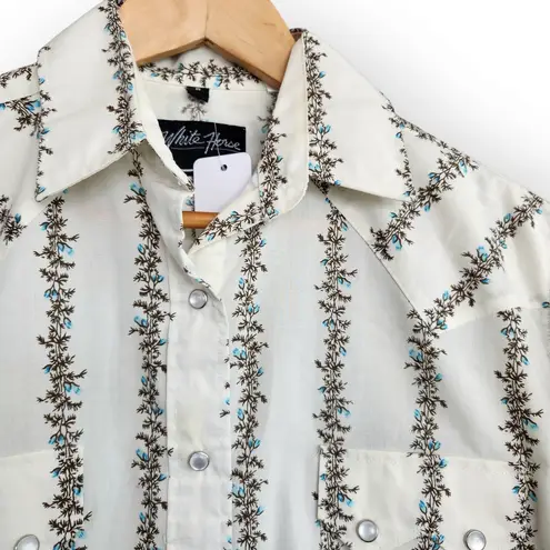 American Vintage Vintage 70s White Horse White Floral Striped Western Snap Button Shirt S