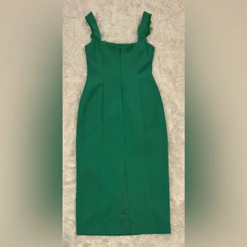Elliatt NEW Valeria 3D Floral Appliqué Sheath Sleeveless Midi Dress Green Sz M