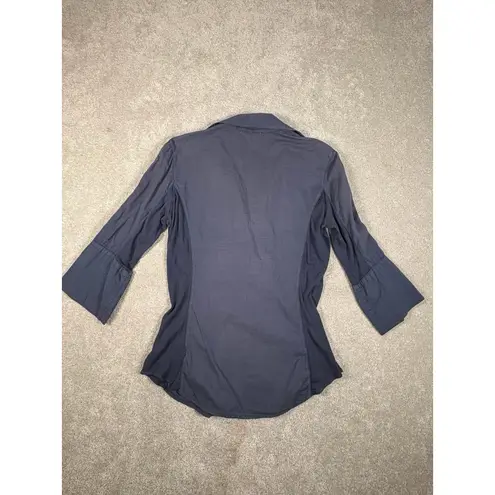 James Perse Standard Contrast Ribbed Panel Cotton Button Front Top Blue Gray 3