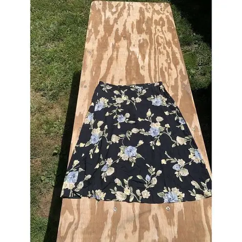 Vintage 90s AGB Byer California Floral Navy Maxi Skirt Size Large L Cottagecore Blue