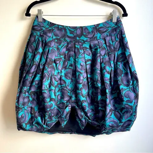 Anna Sui Anthropologie Tulip Mini Skirt Bubble Teal Purple Floral Print Silk 6