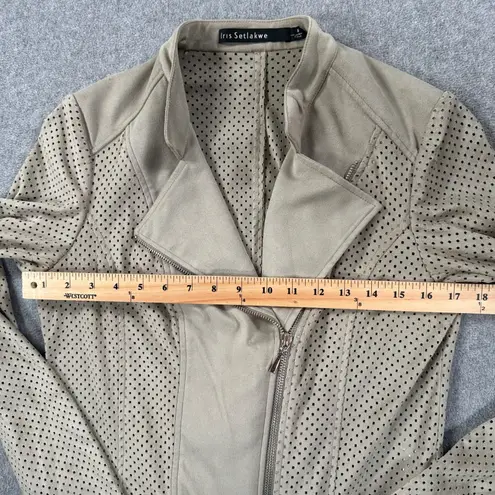 Iris Setlakwe Perforated Suede Moto Jacket Zip Up Women's 8 Beige Long Sleeve Tan