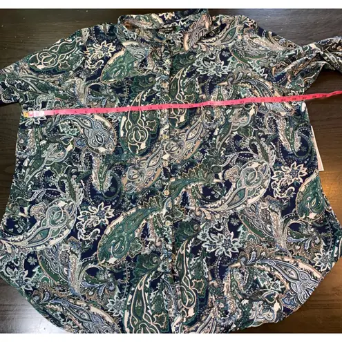 Roz & Ali Roz & Ali Paisley Blouse Tie Front Long Sleeve Button Down Top 3X Office Church