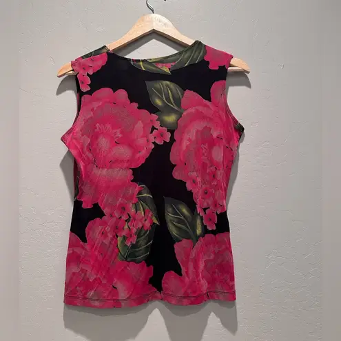 Vintage Units Black Pink Floral Sleeveless Top Size Medium Y2K Grunge Girly