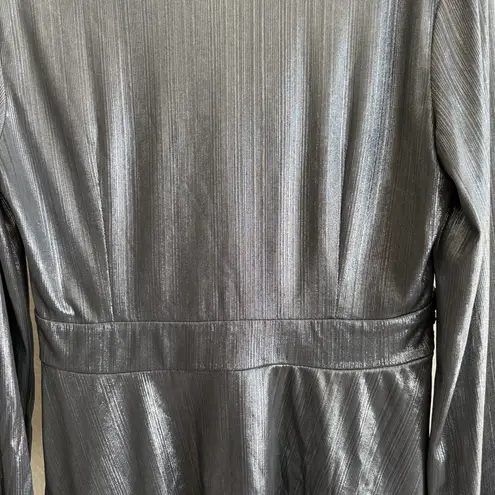 Grace Karin Glam Metallic Peplum Long Sleeve V Neck Silver Top Large Party Chic Party Flare