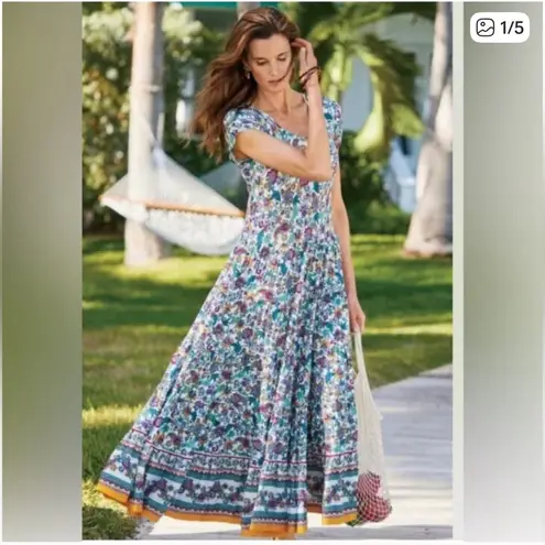 Soft Surroundings Kara Tiered Floral Midi Dress Prairie Cottage Feminine Flirty