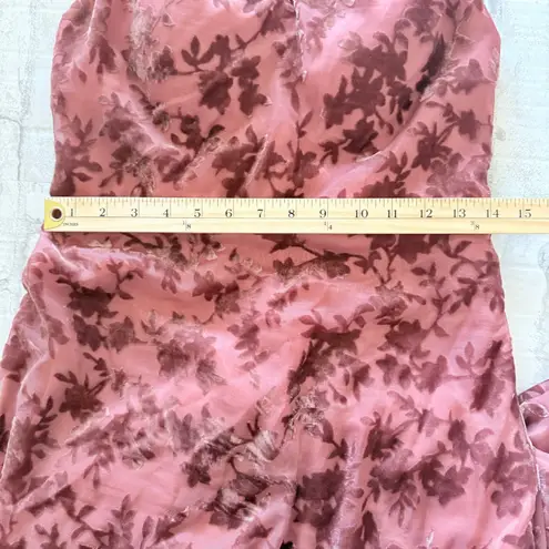 Revelry Athena Dusty Rose Floral Burnout Velvet Halter Bias Cut Formal Dress 6 Pink