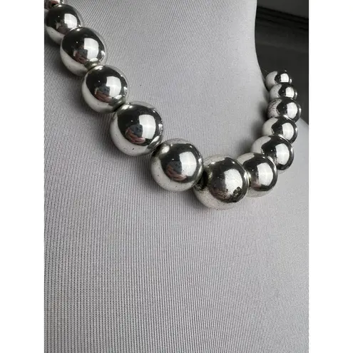 Chunky Silver toned Graduated Bead Necklace statement piece artisan vintage