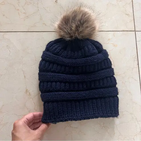 W&C Blue and Brown Knit Pom