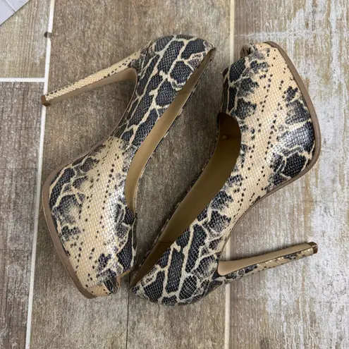 Kelsi Dagger OPEN TOE, Black Leather Snake skin High Heel, Laisey Pumps Sz 8.5