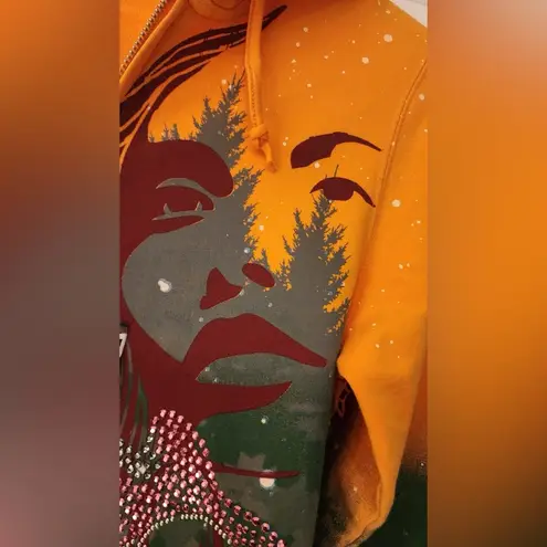 Christian Audigier Crystal Rock Women’s Orange Rhinestone Hoodie Size Small