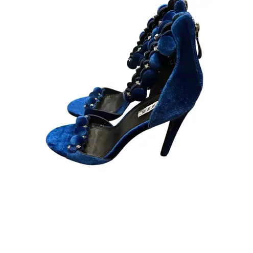 Cape Robbin Blue Velvet Pom Pom Sandals Size 8.5