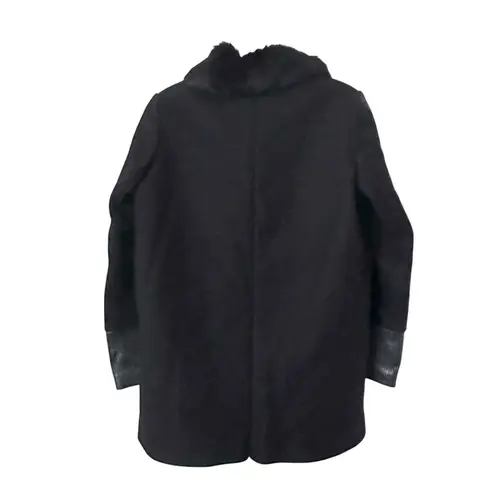 Maje Wool Peacoat Style Jacket Fur Collar Black Sz 38 (Medium)