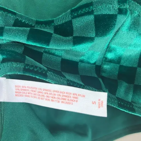 NWT Colsie Y2K 90s Crop Tank Top Womens S Green Velvet Checker Print Retro Rave