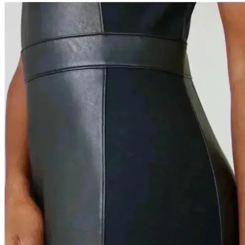 Spanx  Leather Like Combo Shapewear Fitted Sheath Midi Dress in Black Size M‎ NWT