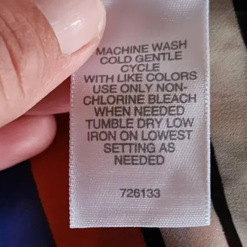 Bisou Bisou Blue Orange Striped Sheer Tunic Button Down Size XL