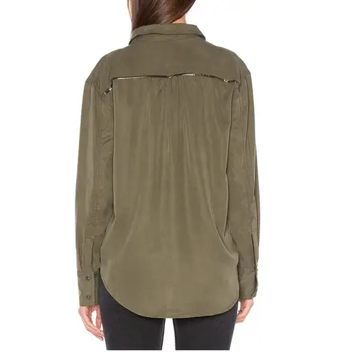 Free People  Off Campus Shirt Womens XS Moss Green Tencel Metallic Boho Utility