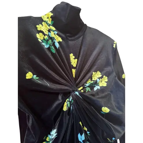 Richard Quinn Floral Print Black Midi Long Sleeve Turtleneck Velvet Designer