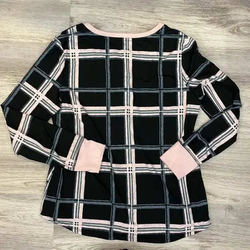 secret treasures Black with Gray & Pale Pink Plaid Long Sleeve Long Pant Pajamas