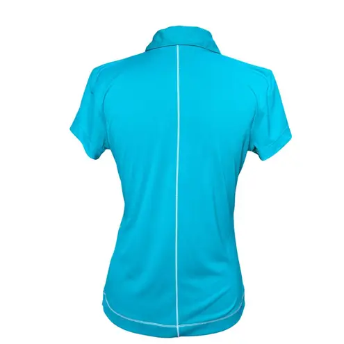 Slazenger NEW Womens Blue White Teal Short Sleeve Golf Polo Shirt Size S Stretch