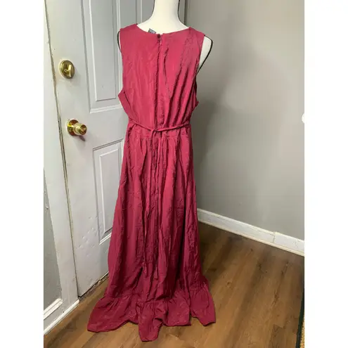 City Chic Red Embroidered Sleeveless Maxi Dress Size Large Boho Cottagecore