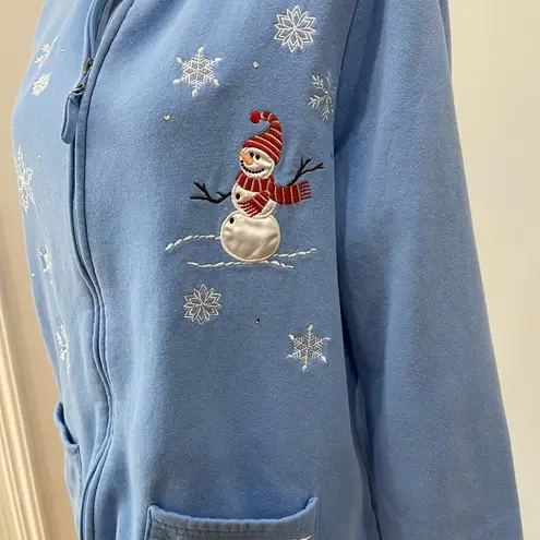 Breckenridge zippered sweatshirt blue snowflakes snowman cardigan jacket LP