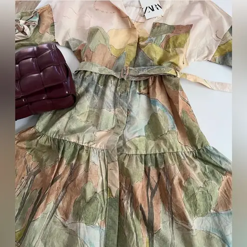 ZARA NWT  Watercolor Button Down Mini Shirt Dress Sz L