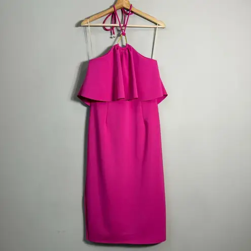 Trina Turk  Soozy Halter Ruffle Pencil Dress Women's 10 Hot Pink Formal Party NWT