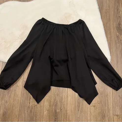 MICHAEL KORS Textured Pouf Off Shoulder Handkerchief Top Black Size S