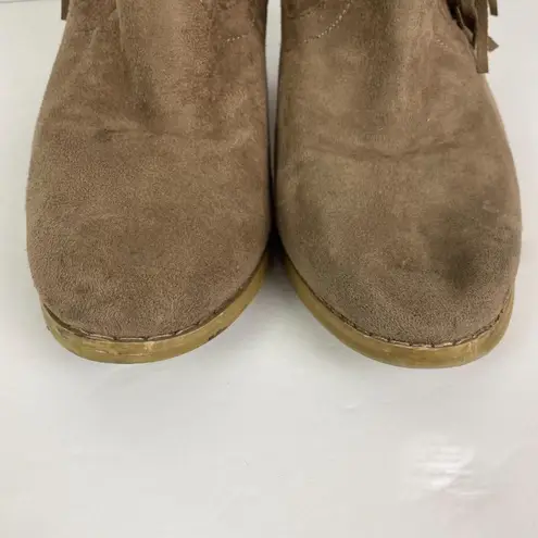 Diva Lounge Woman's Sz 10 Faux Suede Fringe Stack Heeled Ankle Booties Fall Brown