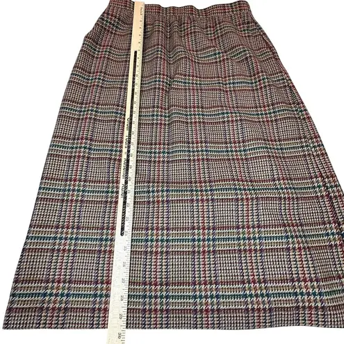 Vintage Joan Leslie Skirt Womens 16 Brown Plaid Wool Blend Pencil Academia Retro