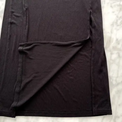 LNA Easy Rib Midi Cap Sleeve Dress Black XS Split Front V-Neck Rayon Spandex