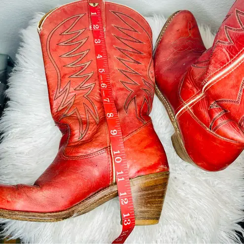 Double H western boots burnt orange heeled rounded toe cowgirl boots wide calf Size 7.5
