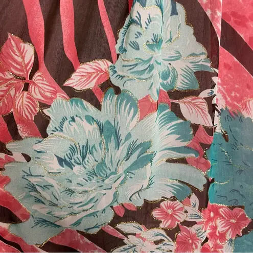 Handmade Muumuu Dress Zebra Tiger Stripes Puffed Sleeve Midi Embellished Pink Size M