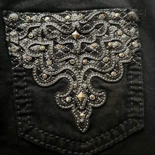 Reba Country Studded Pockets Tuxedo Stripe Black Denim Jeans Size 12