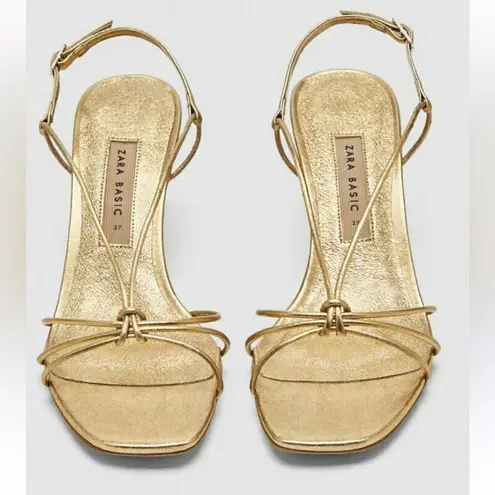 ZARA  Basic Collection Metallic Gold Leather Strappy Dress Sandals Women’s 40