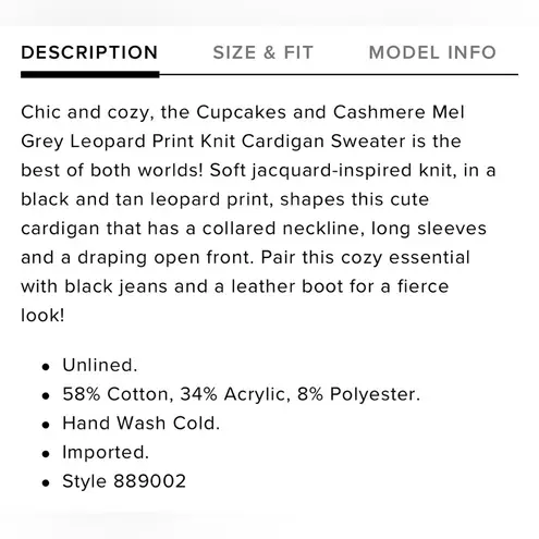 Cupcakes and Cashmere Lulu’s Mel Leopard Print Cardigan Sweater Size Medium