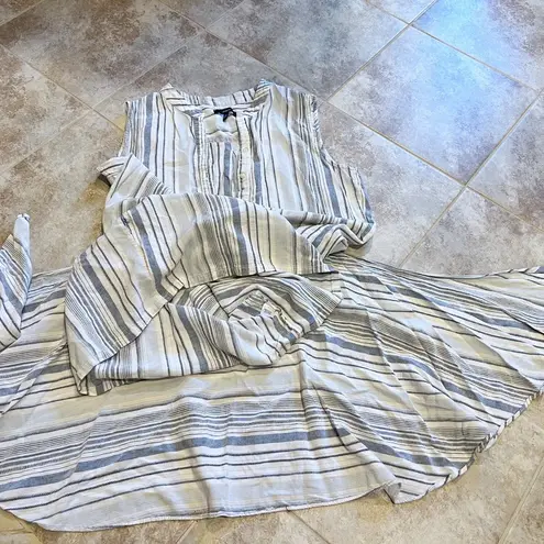 Drew Linen Striped Sleeveless Mini Dress Pullover Medium White Blue Anthro