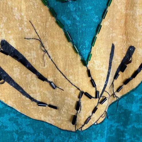 Vintage Jou Jou 80s Painted Art Sweatshirt Beaded Abstract Face Oversized Artsy Tan Size 00