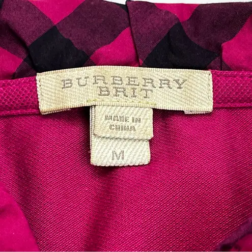 Burberry  Brit‎ Womens Size Medium Pink Mock Neck Long Sleeve Polo Ruffle *FLAW*