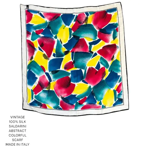 RARE ABSTRACT COLORFUL SALDARINI 100% SILK SCARF MADE IN ITALY White
