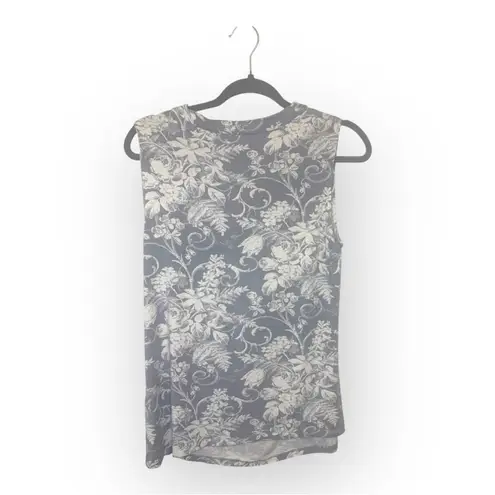 IZOD Light Gray White Floral Cowl Neck Sleeveless Stretch Knit Blouse L