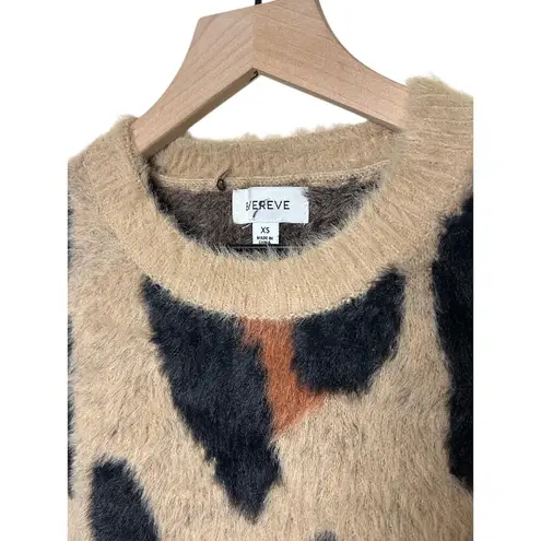Evereve Harley Pullover Taupe Leopard Print Fuzzy Knit Relaxed Sweater Size XS