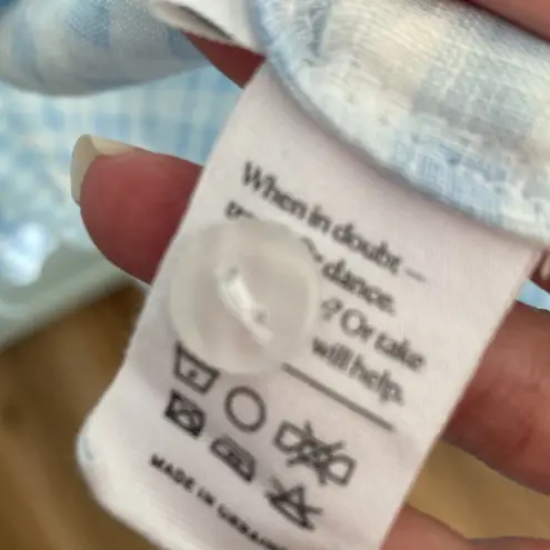 Sleeper Women's Blue Vichy Marquise Corset Linen Dress Gingham Midi Lace Up S