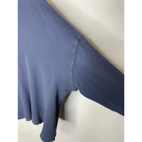 Blue Oversized Cropped Thermal Shirt Top ? Large
