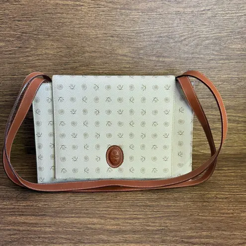 Vintage 2000s Kenzia By KU Italian Ivory Coated Canvas Leather Shoulder Bag Y2K Tan